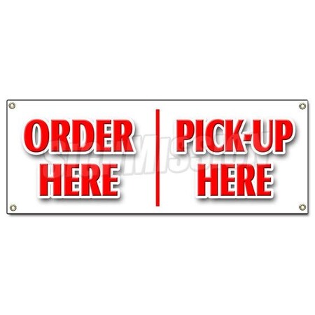 Signmission ORDER HERE PICK-UP HERE BANNER SIGN hamburger pizza french fry ice cream B-Order Here Pickup Here